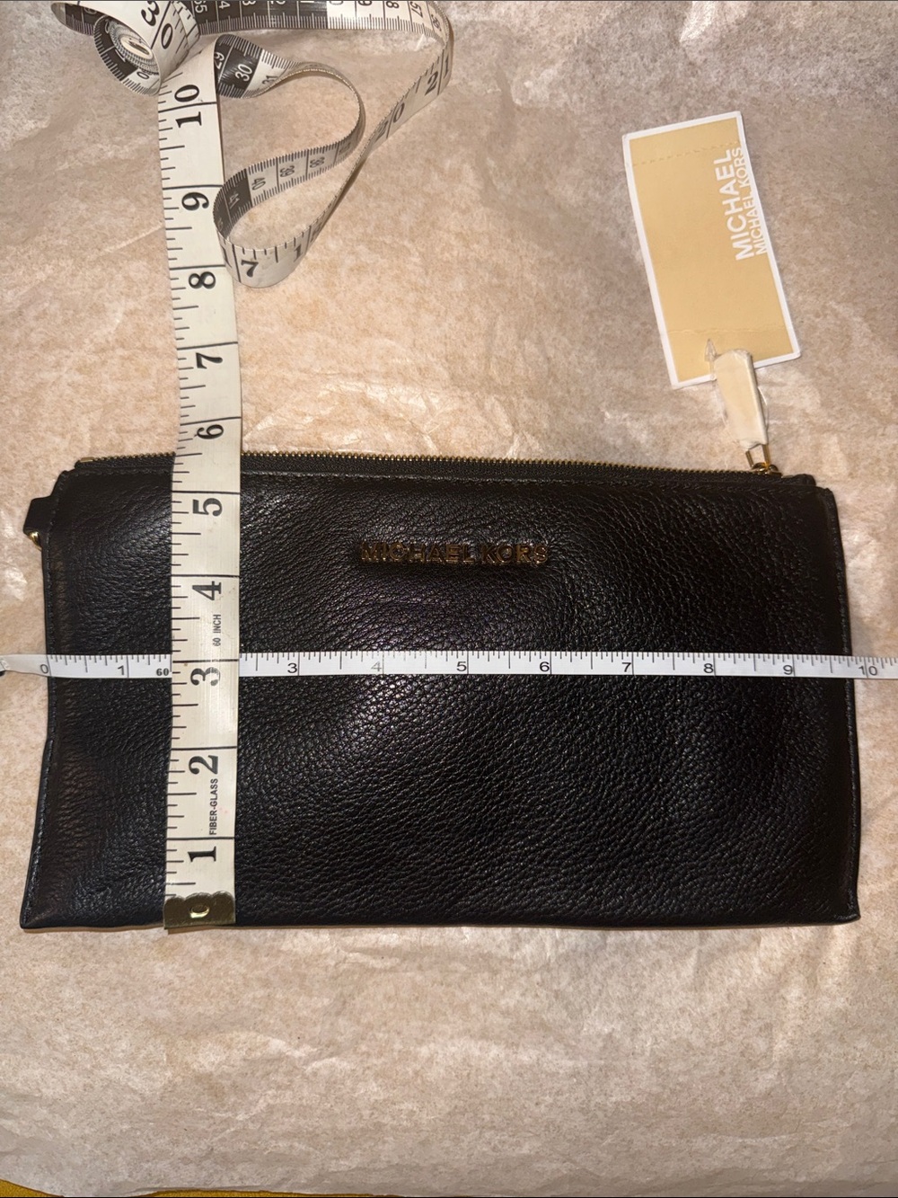 Michael Kors Black Leather Wristlet with Gold Logo - Picture 6 of 6
